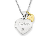 Heart Charm and Heart Locket Pendant Necklace in Sterling Silver with Gold Plating